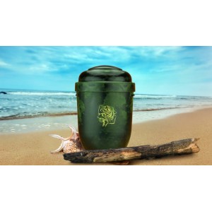 Biodegradable Cremation Ashes Funeral Urn / Casket - GREEN ROOT WOOD EFFECT with ROSE BUD